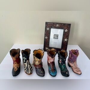 Colorful Miniature Cowboy Boots Set with Western Style Picture Frame